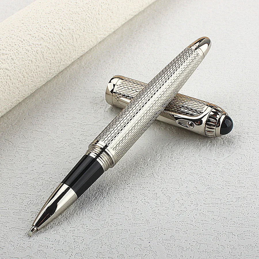 Luxury Quality Metal Rollerball Pen Silver Mesh Pattern Stationery Office School Supplies Ink Pen New