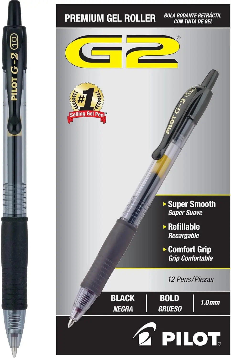 Premium Refillable Retractable Gel Pens, Bold Point Black Ink, 12-Pack for Smooth Writing