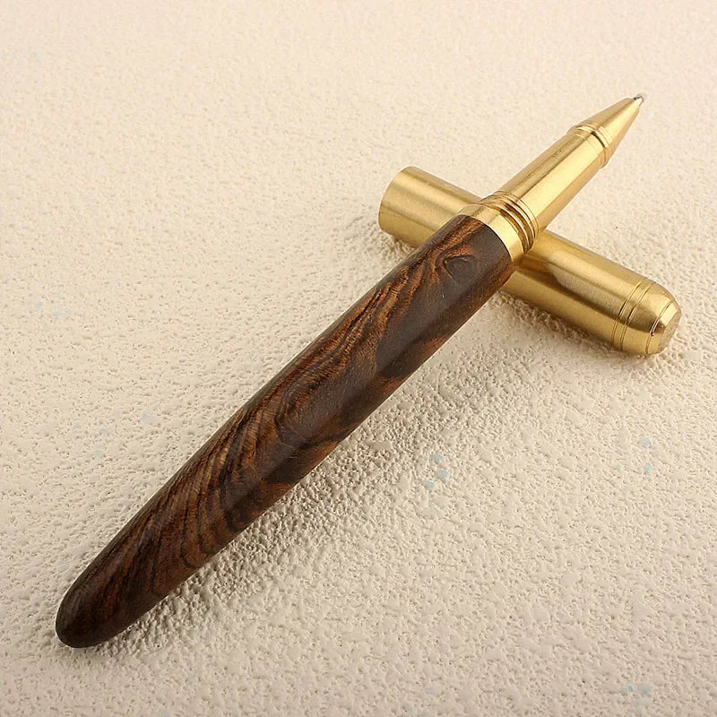 Vintage Luxury Wooden Tiger Pattern Copper Roller Ball Pen Signature Pen Fine Nib 0.7mm Writing Tool