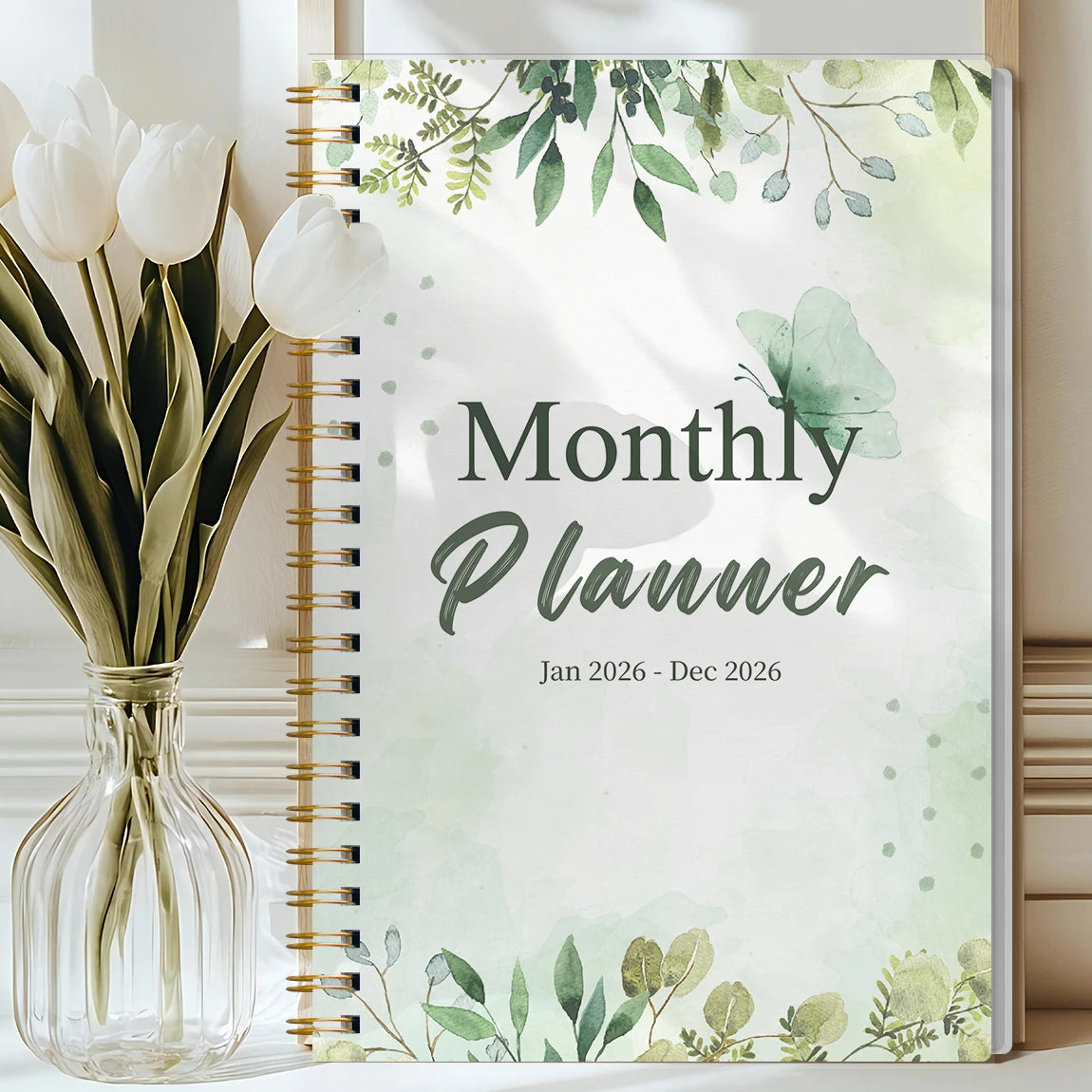 2026 A5 Monthly Planner,Green Butterfly Floral Cover,Academic Agenda with Notes&To Do List,Perfect for Time Management,Good Gift