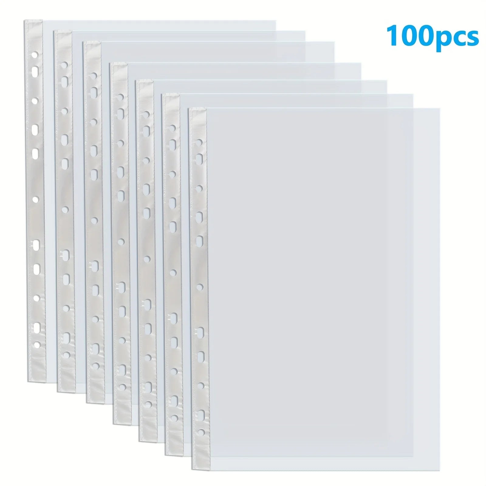 100pcs Clear A4 Plastic File Bags - 11-Hole, 3-Ring Binder Compatible Document Protectors, Durable PP Material for Office School