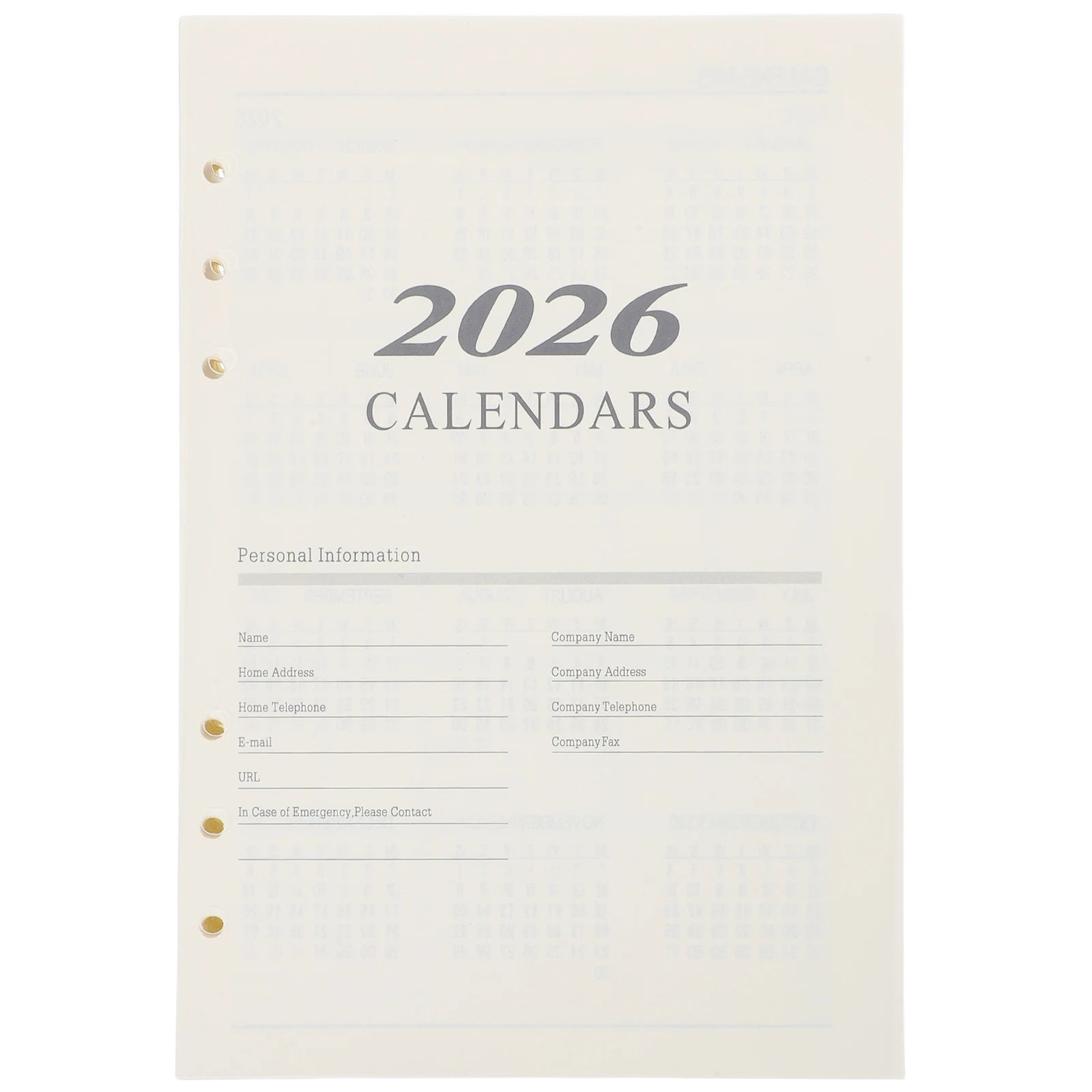 English Monthly Planner Refill 2026 Calendar Inserts 6 Hole Loose Leaf Paper Inserts A5 Size Daily Agenda Sheets Planner Pages